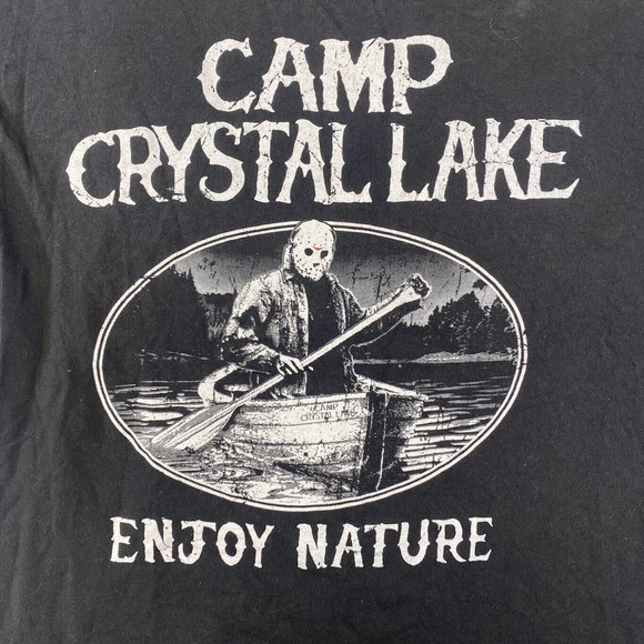 Camp Crystal Lake Jason Vorhees Tee Thrifted Vintage Style Size M - Picture 2 of 10